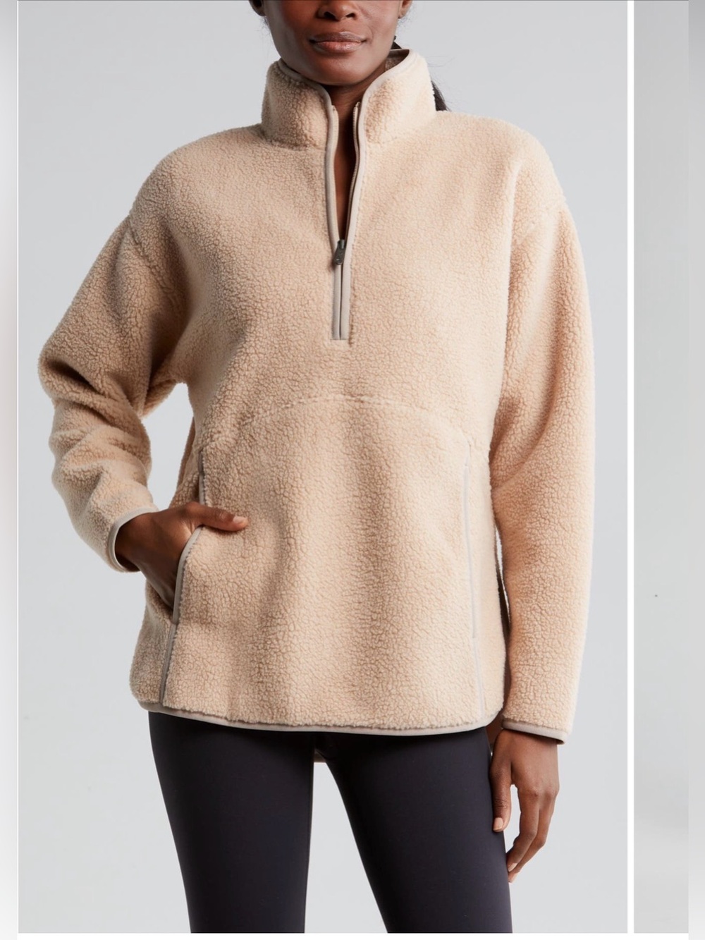 Zella Cream Half-Zip Cowl Fleece Pullover